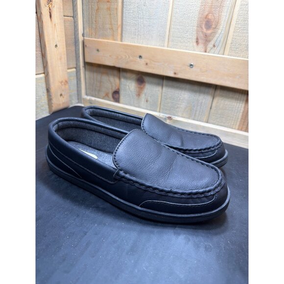 MySlippers Mens Size 9 Black Leather Slip-On Loafers Cushioned Interior main image 7